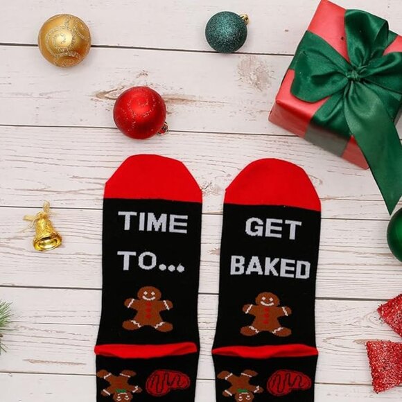 Funny Christmas Socks | “Time to Get Baked” Gingerbread Holiday Socks - Picture 3 of 3